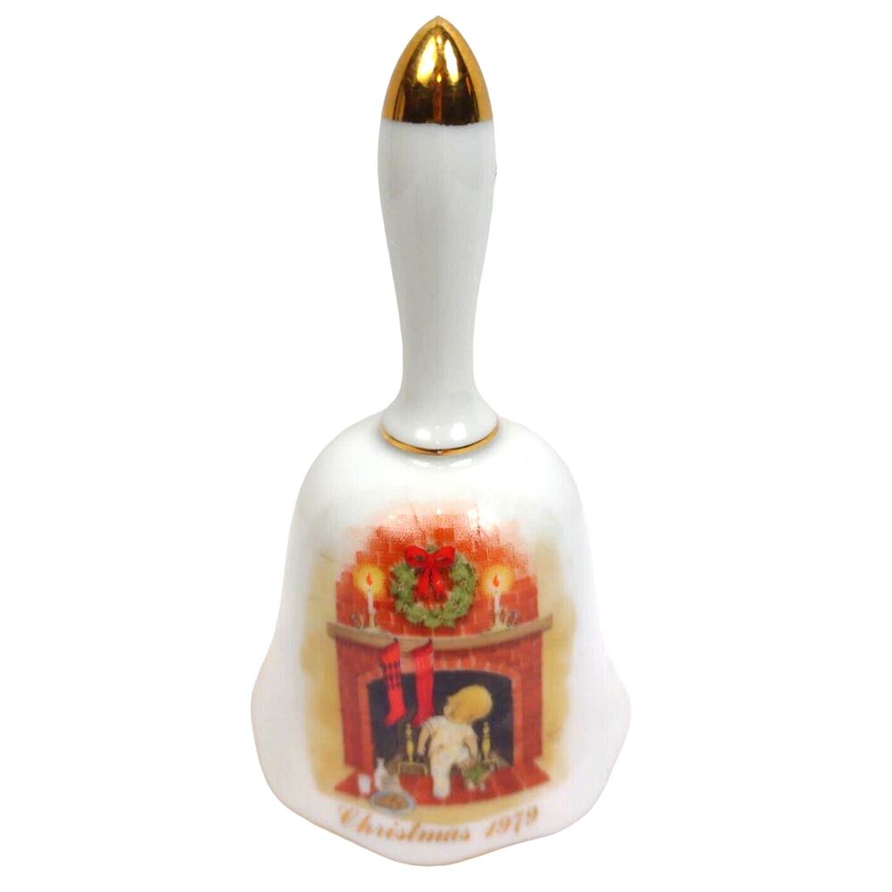 Vintage Santa Claus Down Chimney Christmas Bell 1979 Gold Trim Xmas Holiday